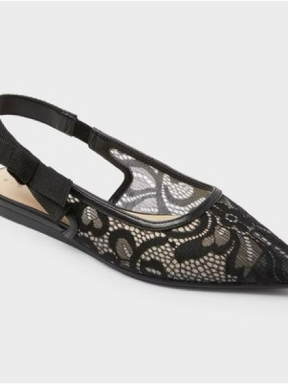 Black London Lace Slingback Flat Shoes for Women
